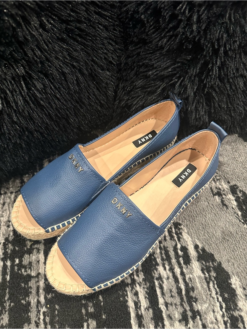 DKNY Navy Blue Women's Espadrille Peep-Toe Slip-Ons